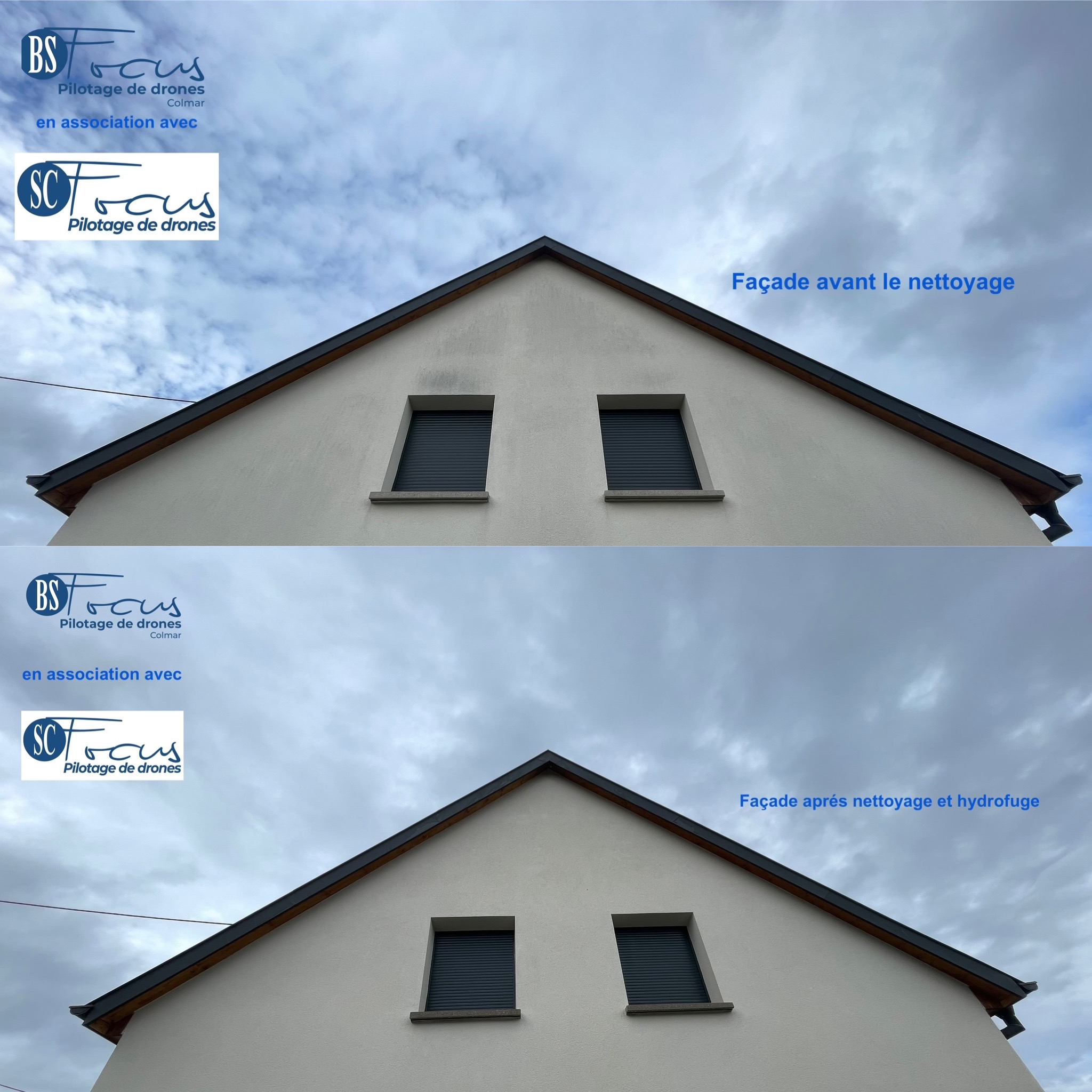 La transformation éclatante : Avant et après le nettoyage et l'application de l'hydrofuge sur une façade